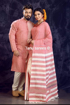 Pink couple dress with khesh saree for women and kurta for men