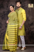 Lemon Yellow couple dress with khesh saree for women and kurta for men