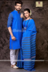 Blue couple dress with khesh saree for women and kurta for men