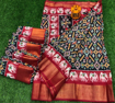 Cotton saree with zari border and ikkat print - black