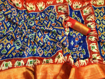 Cotton saree with zari border and ikkat print - Royal blue