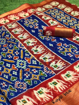 Cotton saree with zari border and ikkat print - Royal blue