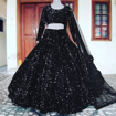Black velvet sequins lehenga