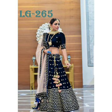 Navy blue velvet bridal lehenga choli