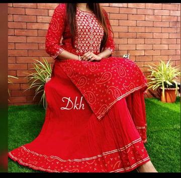 Red kurti with skirt
