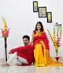 Red kurta with yellow saree