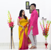 Cotton silk couple combo in Pink and yellow combination