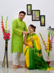 Cotton silk couple combo in Green and Yellow combination