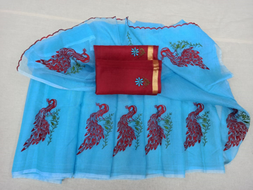 Peacock embroidery saree blue