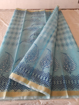 Kota Doria block print sarees light blue