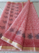 Kota Doria block print sarees baby pink
