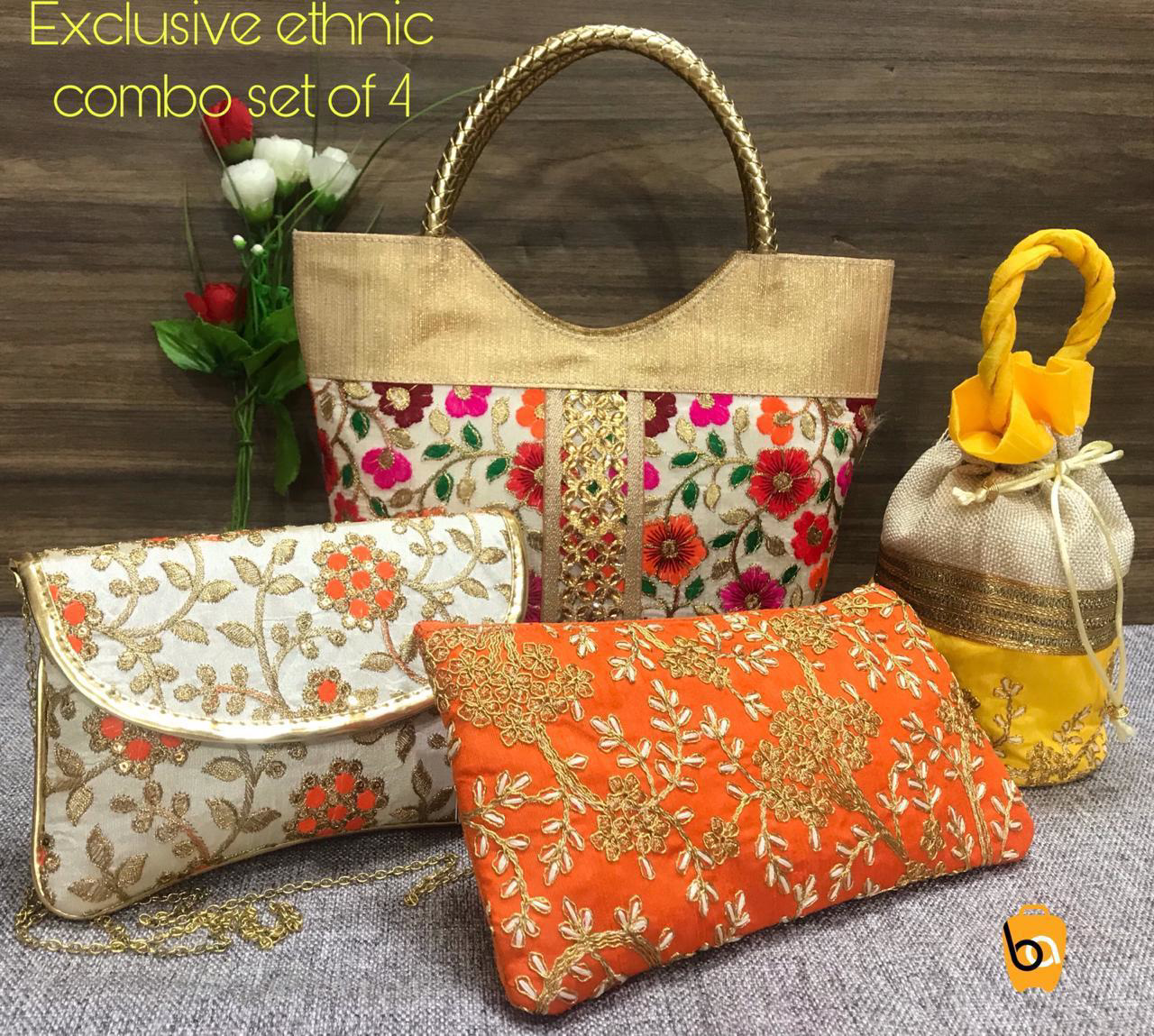 Buy ethnic beautiful handbags clutches bags 4 pc Combo Set For Women