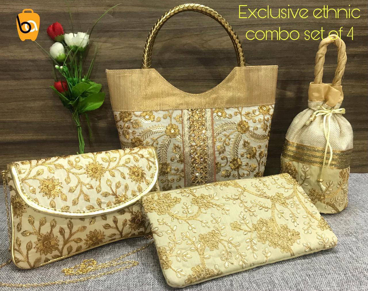 Buy ethnic beautiful handbags clutches bags 4 pc Combo Set For Women