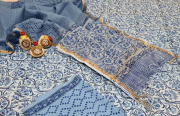 Handblock printed cotton suits for women with kota doria dupatta