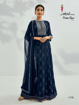 Semi stitched designer gown with dupatta - navy blue