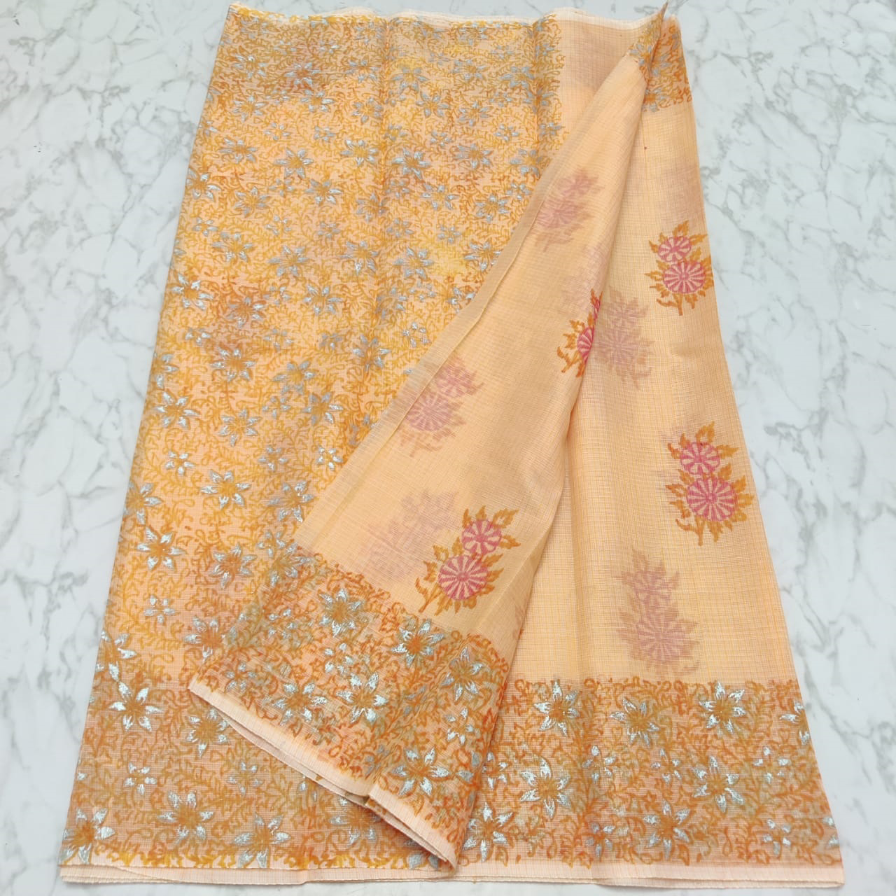 Melon Tree Print Refined KotaDoria Dye Block Printed Cotton Saree With Blouse main image 0