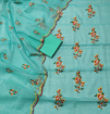 Kota Doria Embroidery Dress Material - Sea Green