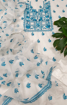 White Kota Doria with aesthetic neck embroidery - Blue