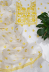 White Kota Doria with aesthetic neck embroidery - yellow