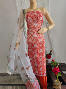 Kota Doria Cotton Block Printed Suit Dress Material