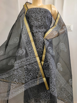 Original Kota Doria Block Print Salwar Suit (Black Color)