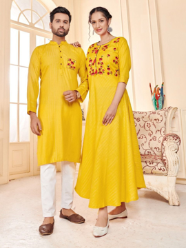 Matching dress for couple (Yellow Ladies Gown & Kurta pajama)