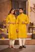 Matching Couple dress (Lakhnavi work Lady's & Men's Kurta Yellow Color)