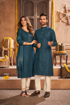 Matching Couple dress (Lakhnavi work Lady's & Men's Kurta Blue Color)