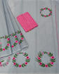 Kota Doria Embroidery Saree With Contrast Blouse 