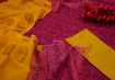 Hand Block Printed Pure Kota Doria Suit Rani Pink Color with yellow dupatta