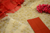 Hand Block Printed Pure Kota Doria Suit Cream Color with red dupatta