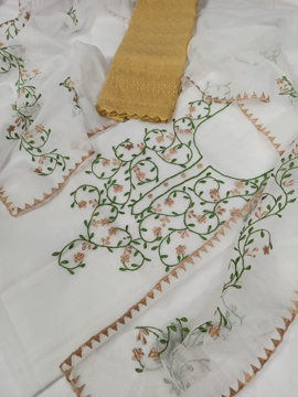 Kota Doria Embroidery Work Top with Chikankari Bottom