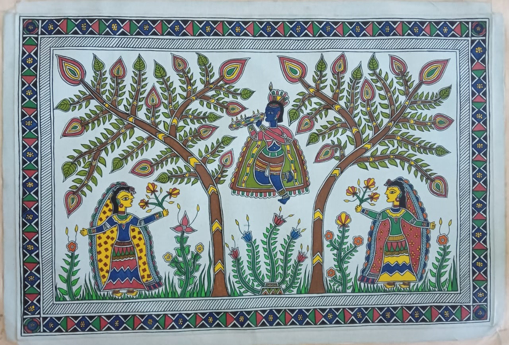 Krishna Gopalika Madhubani Painting on canvas cloth (82X56 cm)