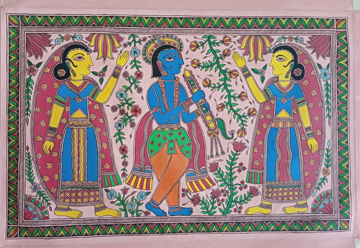 Krishna Gopalika Madhubani Painting on canvas cloth (90X60 cm)