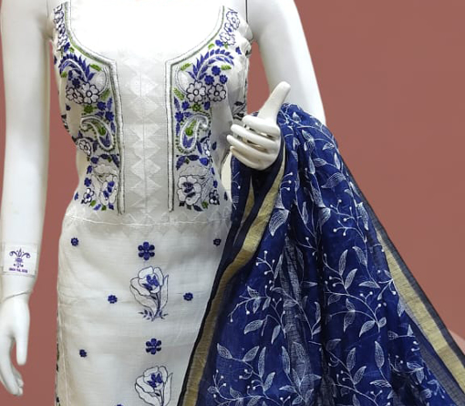 Kota Doria Unstitched Designer Embroidered Suits