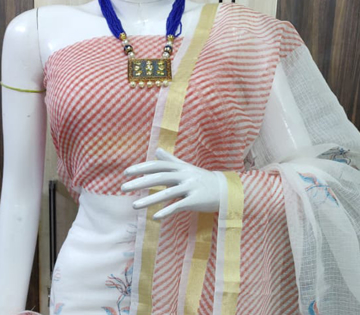 Kota Doria block print leheriya unstitched salwar suit