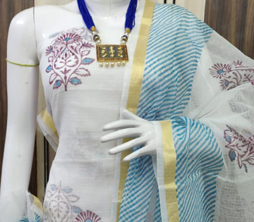 Hand block print cotton Kota Doria fabric dress material