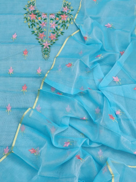 Embroidery flower work kota doria salwar suit for women	