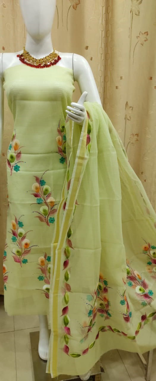 Designer Pink Flower Hand block Print Kota doria Suit