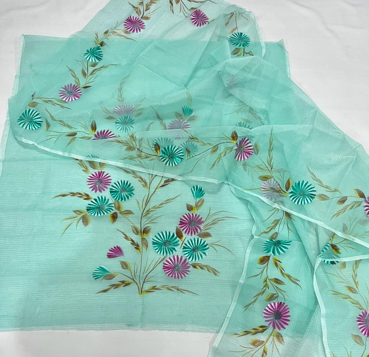 DESIGNER Brownish Yellow FLOWER HAND BLOCK PRINT KOTA DORIA SUIT Dress Material