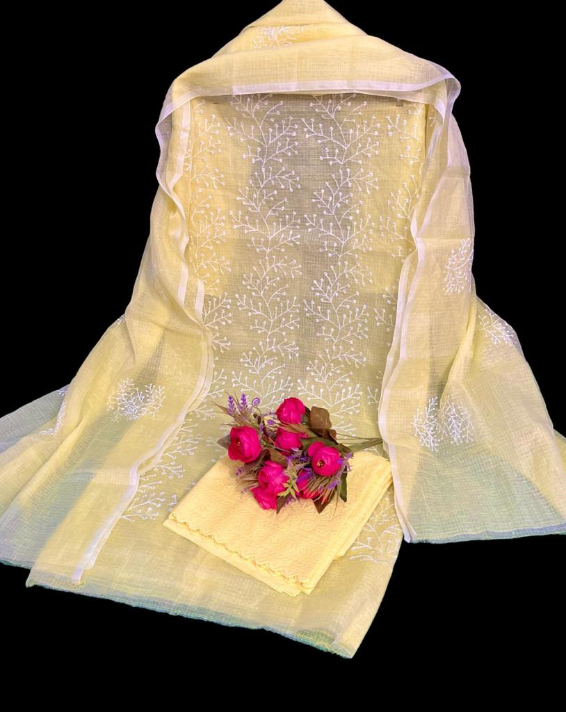 Skin Base White Thread Chikankari Embroidery Kota Doria Dress Material main image 1