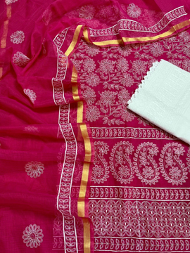 Kota Doria Embroidery Suits with Chikankari Bottom