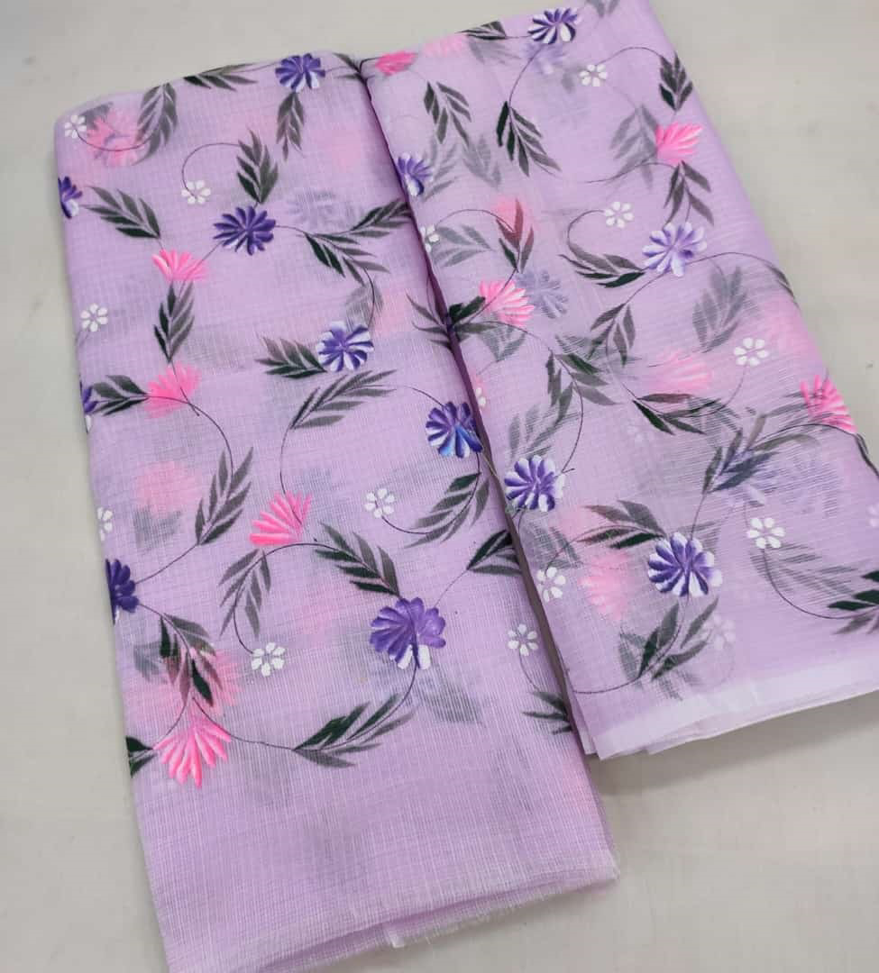 White Kota Doria Cotton Hand Pented Dress Material With Bottom. main image 1