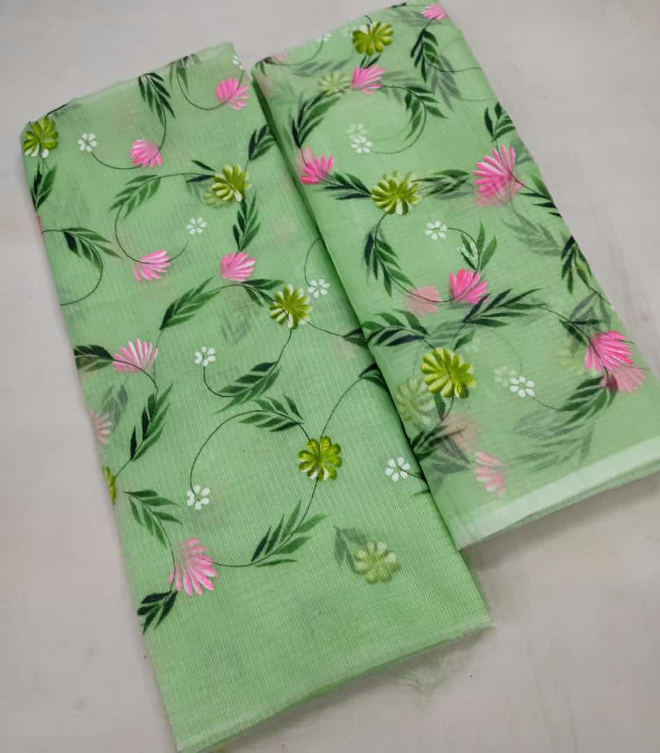 Sea-Green Kota Doria Cotton Hand Pented Dress Material With Bottom. main image 1