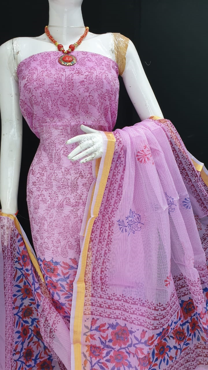 Indigo Bagru Hand Block Printed Kota Doria Dress Material