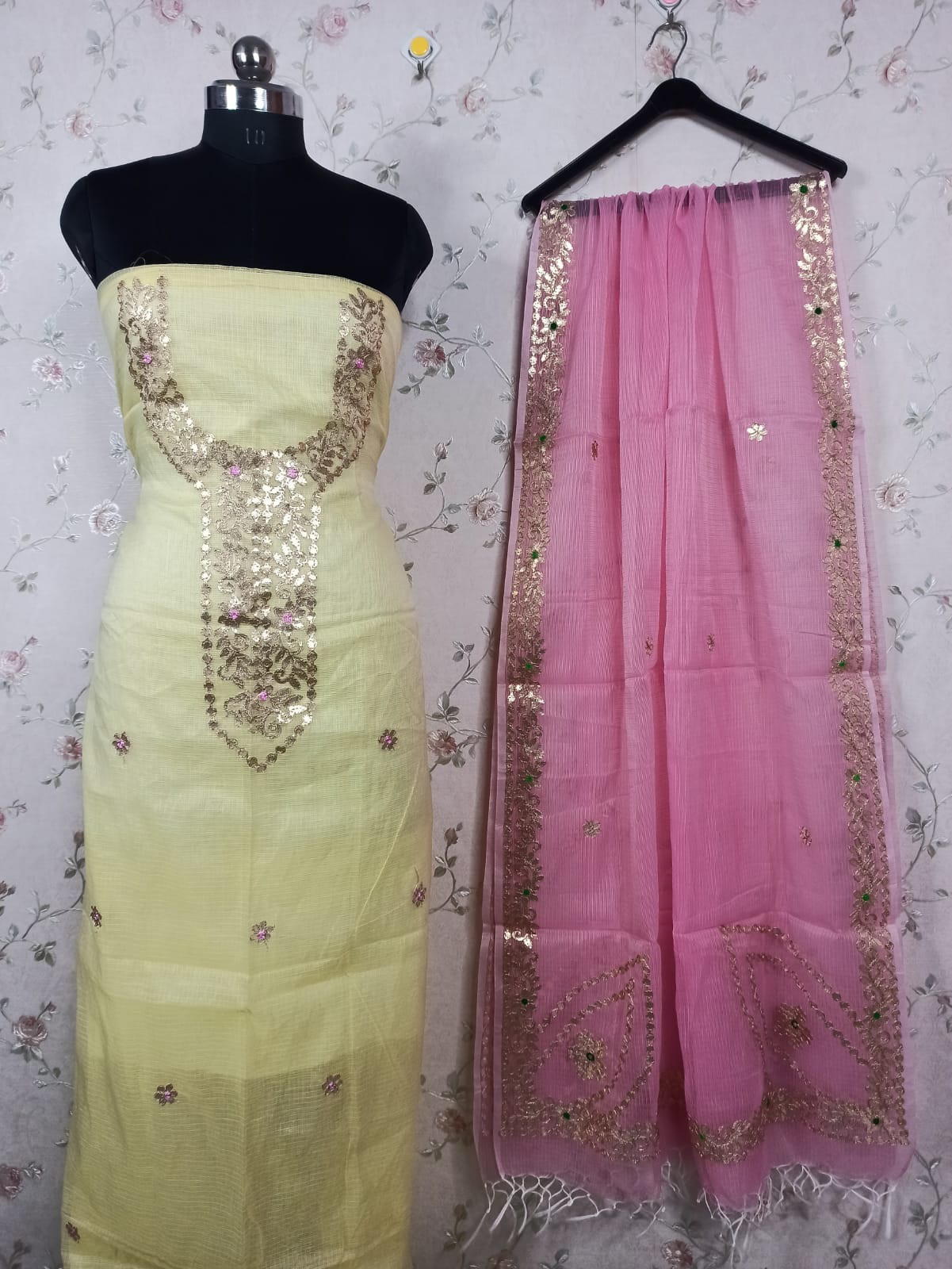 Red Base Kotadoria Gotta Pati Work Dress Material main image 1
