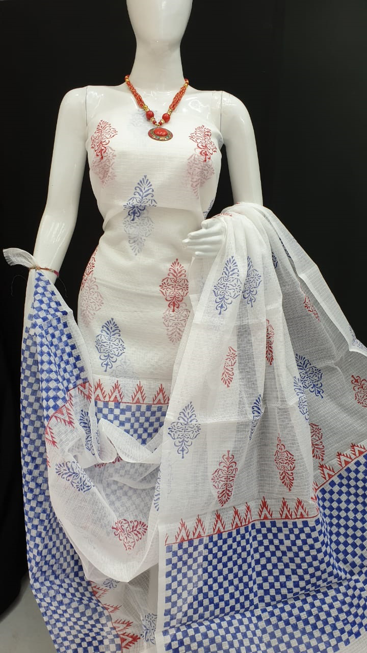 Violet Sanganeri Hand Block Printed Kota Doria Dress Material